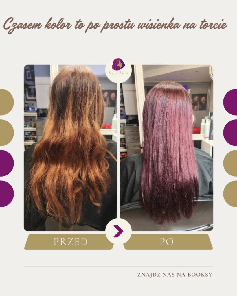 Koloryzacja burgund — efekt przed i po