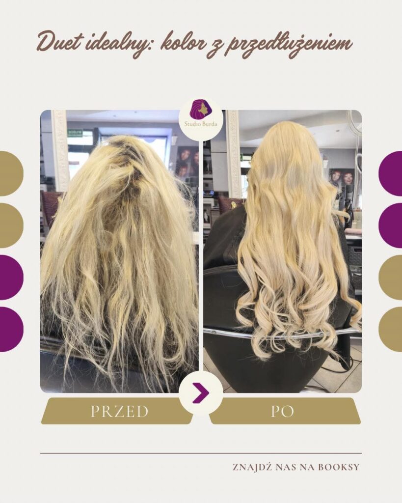 Przedłużanie włosów blond — efekt przed i po